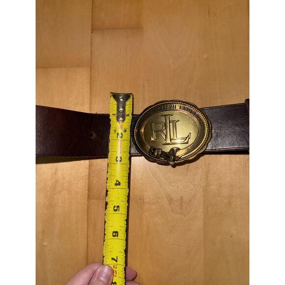 Ralph Lauren RL Oval Circle Logo Buckle Western Leather belt Brown M - Picture 4 of 5